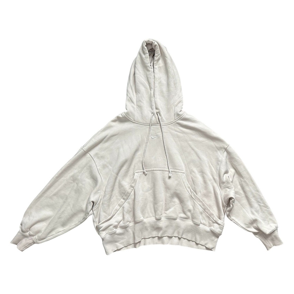Nike Center Mini Swoosh Cream Pullover Hoodie Oversized Fit Size S